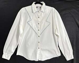 Vtg ROUGH RIDER Women Western Button Front Shirt Long Sleeves Sz XL White 22-11